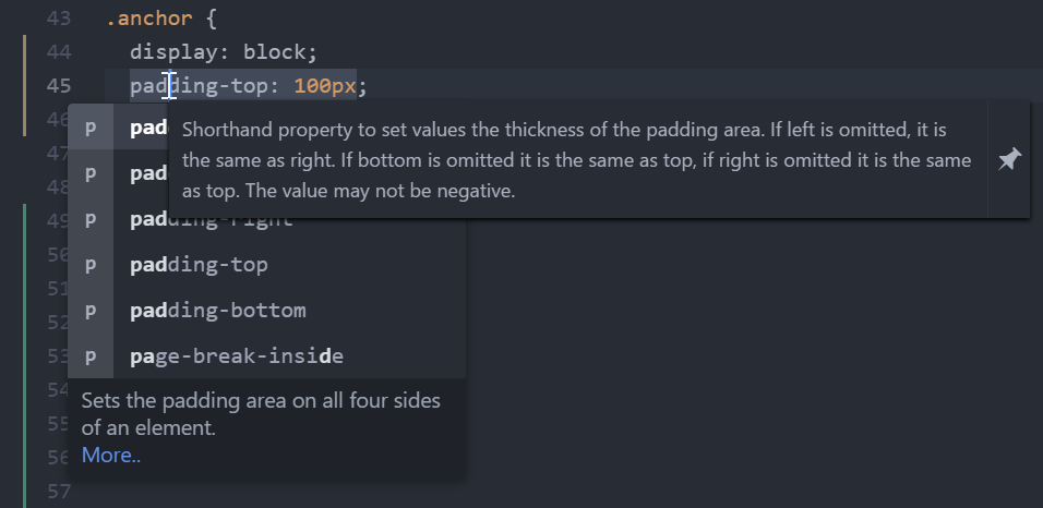 Atom CSS code completion