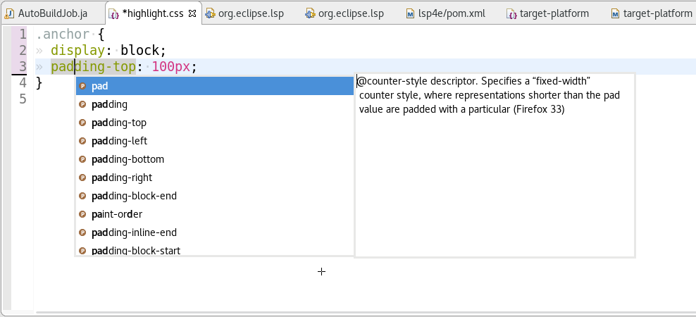 Eclipse CSS code completion