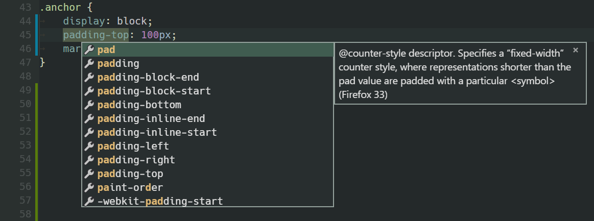 VS Code CSS code completion
